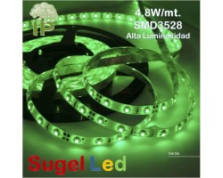 Tira LED 5 mts Flexible 24W 300 Led SMD 3528 IP54 Verde Alta Luminosidad